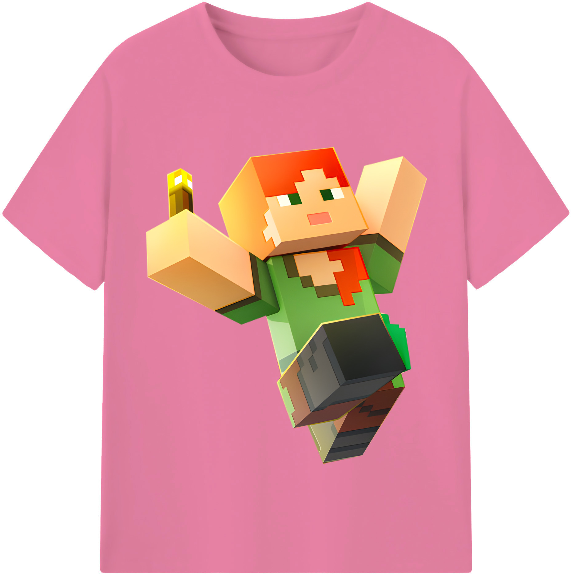 （画像用） マインクラフト ブロックの世界 Minecraft MC Block world 綿100％半袖Tシャツ（フロントプリント）